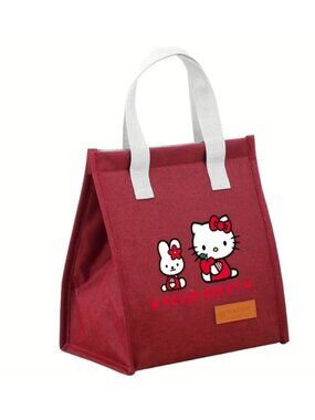 Hello Kitty Crimson Insulated Lunch Bag Large Capacity Cute Travel Picnic Bag